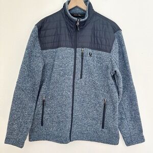 Stoic Sweater Fleece Jacket Mens Large Blue Quilted Yoke Full Zip Outdoor warm